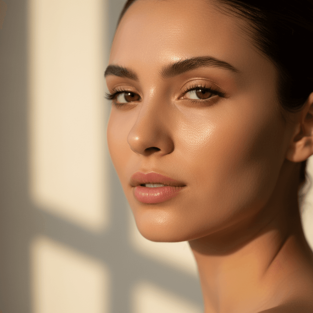 Woman with naturally smooth forehead after Botox